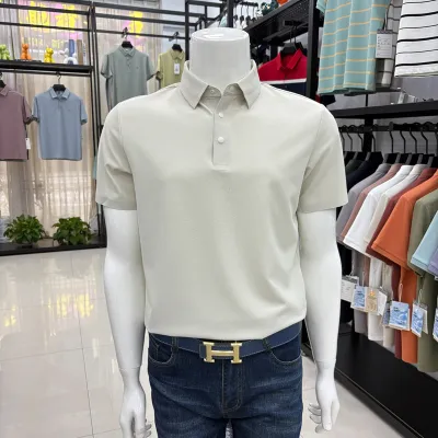 Men'S Fashion Casual Summer Solid Color Ice Silk Seamless Lapel Short Sleeve Polo Shirt