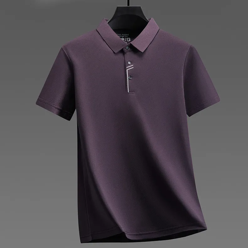 Men'S Fashion Casual Solid Color Ice Silk Lapel Short-Sleeve Polo Shirt