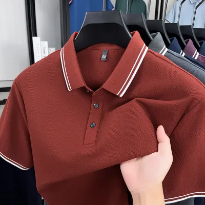 Men'S Fashion Casual Cotton Breathable Lapel Short-Sleeve Polo Shirt