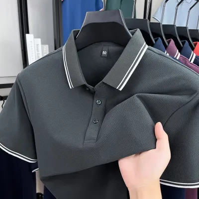 Men'S Fashion Casual Cotton Breathable Lapel Short-Sleeve Polo Shirt
