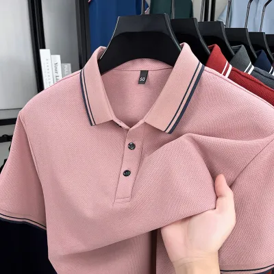 Men'S Fashion Casual Cotton Breathable Lapel Short-Sleeve Polo Shirt