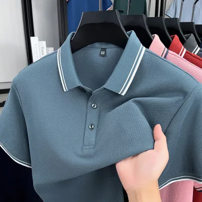 Men'S Fashion Casual Cotton Breathable Lapel Short-Sleeve Polo Shirt