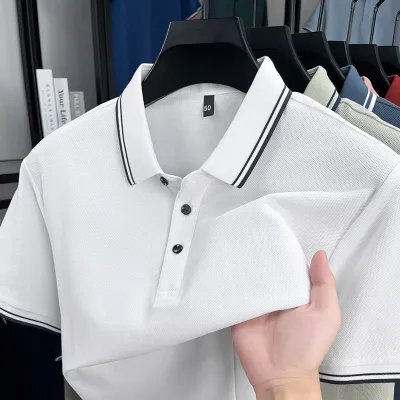 Men'S Fashion Casual Cotton Breathable Lapel Short-Sleeve Polo Shirt
