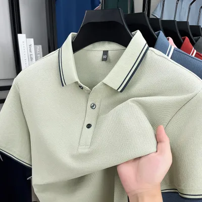 Men'S Fashion Casual Cotton Breathable Lapel Short-Sleeve Polo Shirt
