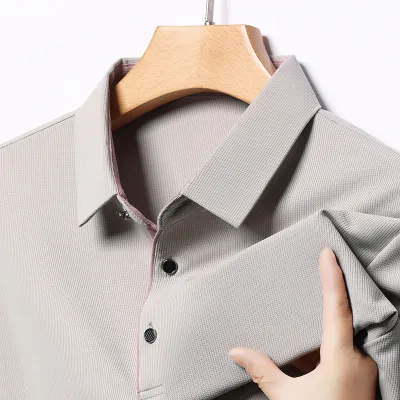 Men'S Fashion Casual Solid Color Seamless Lapel Short-Sleeve Polo Shirt