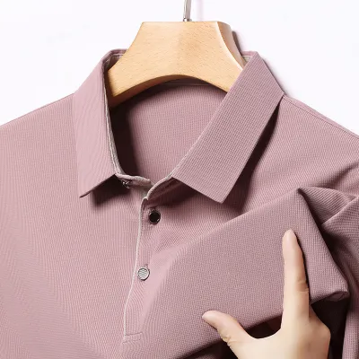 Men'S Fashion Casual Solid Color Seamless Lapel Short-Sleeve Polo Shirt