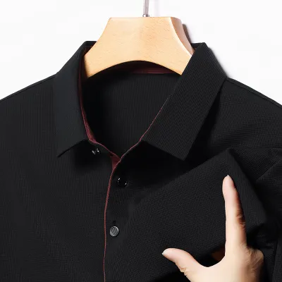 Men'S Fashion Casual Solid Color Seamless Lapel Short-Sleeve Polo Shirt