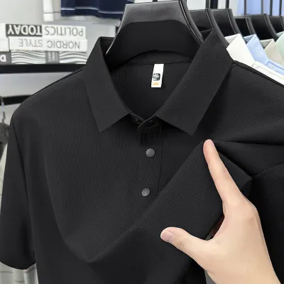 Men'S Fashion Casual Simple Solid Color Lapel Three Button Short-Sleeve Polo Shirt
