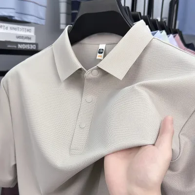 Men'S Fashion Casual Simple Solid Color Lapel Three Button Short-Sleeve Polo Shirt