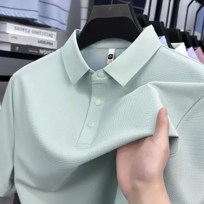 Men'S Fashion Casual Simple Solid Color Lapel Three Button Short-Sleeve Polo Shirt