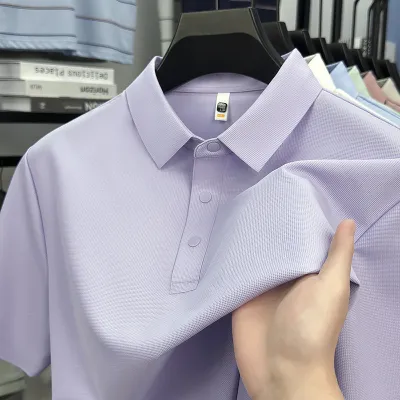 Men'S Fashion Casual Simple Solid Color Lapel Three Button Short-Sleeve Polo Shirt