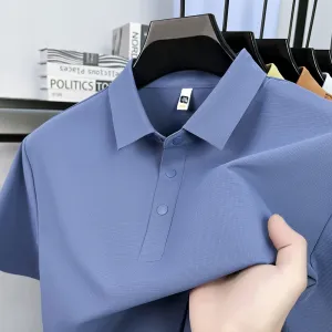 Men'S Fashion Casual Simple Solid Color Lapel Three Button Short-Sleeve Polo Shirt