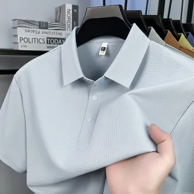 Men'S Fashion Casual Simple Solid Color Lapel Three Button Short-Sleeve Polo Shirt