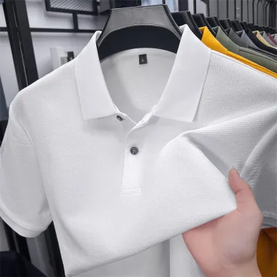 Men Fashion Casual Solid Color Cotton Lapel Short-Sleeve Polo Shirt