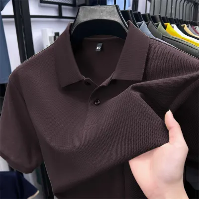 Men Fashion Casual Solid Color Cotton Lapel Short-Sleeve Polo Shirt