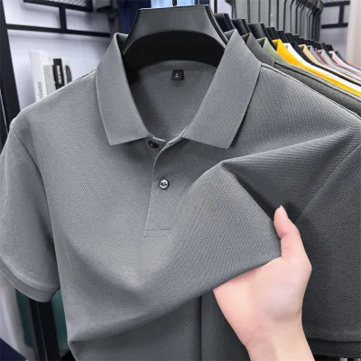 Men Fashion Casual Solid Color Cotton Lapel Short-Sleeve Polo Shirt