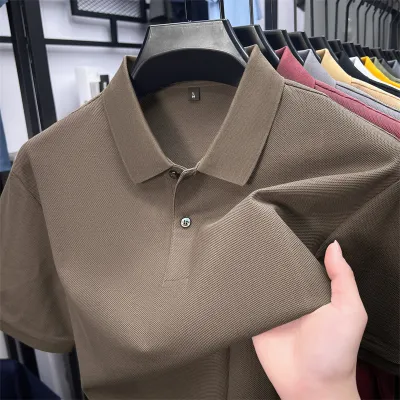 Men Fashion Casual Solid Color Cotton Lapel Short-Sleeve Polo Shirt