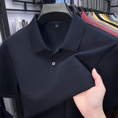 Men Fashion Casual Solid Color Cotton Lapel Short-Sleeve Polo Shirt