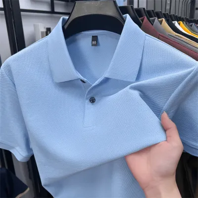 Men Fashion Casual Solid Color Cotton Lapel Short-Sleeve Polo Shirt