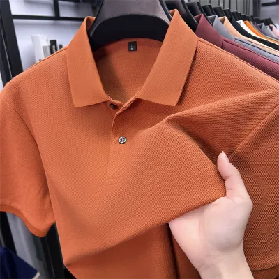 Men Fashion Casual Solid Color Cotton Lapel Short-Sleeve Polo Shirt