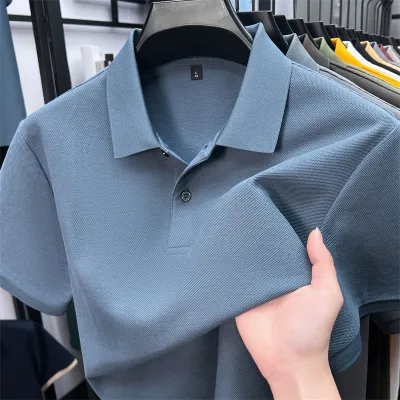 Men Fashion Casual Solid Color Cotton Lapel Short-Sleeve Polo Shirt