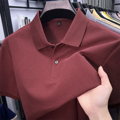 Men Fashion Casual Solid Color Cotton Lapel Short-Sleeve Polo Shirt