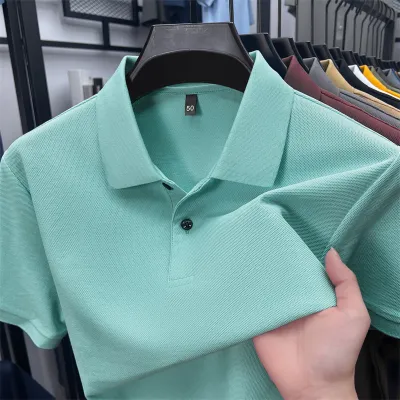 Men Fashion Casual Solid Color Cotton Lapel Short-Sleeve Polo Shirt