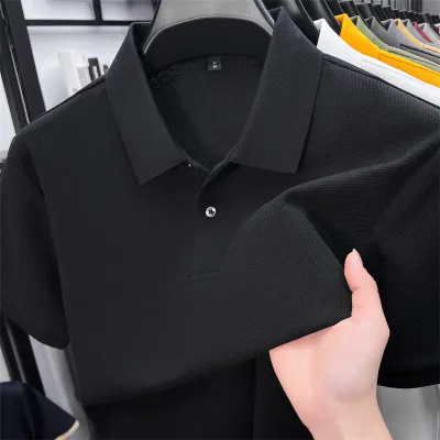 Men Fashion Casual Solid Color Cotton Lapel Short-Sleeve Polo Shirt