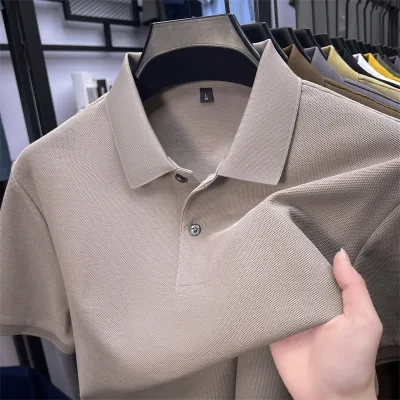 Men Fashion Casual Solid Color Cotton Lapel Short-Sleeve Polo Shirt