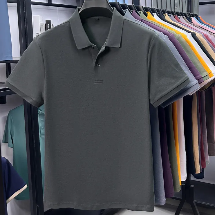 Men Fashion Casual Solid Color Cotton Lapel Short-Sleeve Polo Shirt