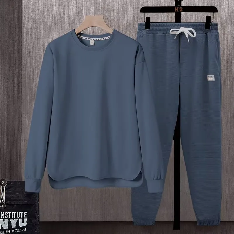 Men Fashion Casual Summer Solid Color Short-Sleeved T-Shirt Loose Pants Two-Piece Set
