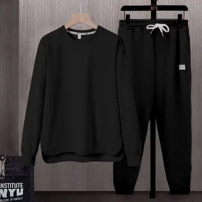 Men Fashion Casual Summer Solid Color Short-Sleeved T-Shirt Loose Pants Two-Piece Set