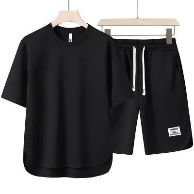 Men Fashion Casual Summer Solid Color Short-Sleeved T-Shirt Loose Shorts Two-Piece Set