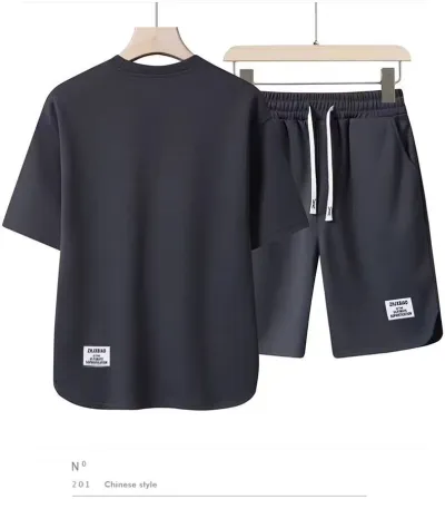 Men Fashion Casual Summer Solid Color Short-Sleeved T-Shirt Loose Shorts Two-Piece Set