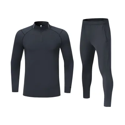Men Fashion Casual Solid Color Quick-Drying Stand Collar Long-Sleeve Sweatshirt Pants Two-Piece Set