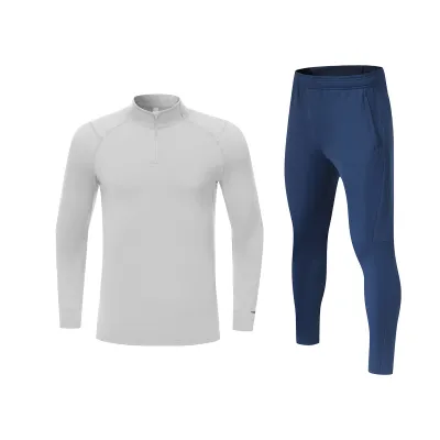 Men Fashion Casual Solid Color Quick-Drying Stand Collar Long-Sleeve Sweatshirt Pants Two-Piece Set