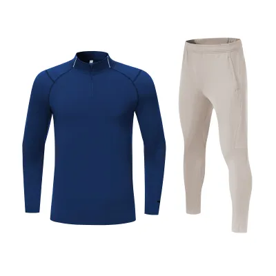 Men Fashion Casual Solid Color Quick-Drying Stand Collar Long-Sleeve Sweatshirt Pants Two-Piece Set