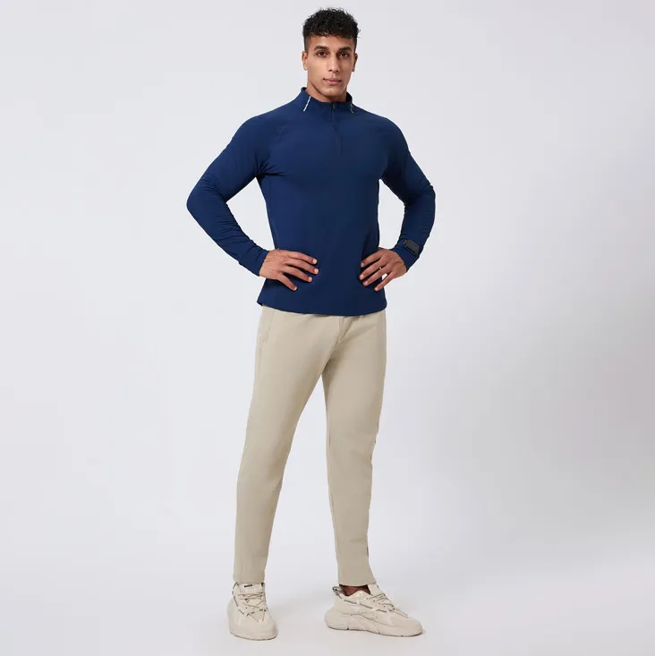 Men Fashion Casual Solid Color Quick-Drying Stand Collar Long-Sleeve Sweatshirt Pants Two-Piece Set
