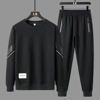 Men Fashion Casual Autumn Loose Round Neck Long-Sleeve Sweatshirt Pants Two-Piece Set