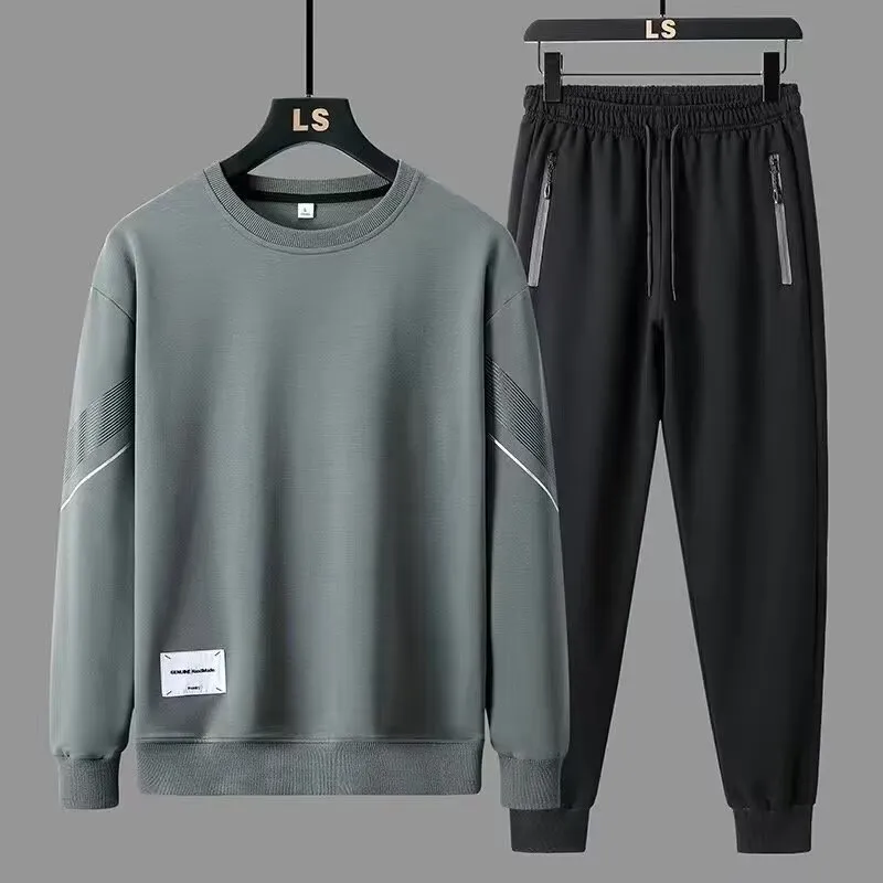 Men Fashion Casual Autumn Loose Round Neck Long-Sleeve Sweatshirt Pants Two-Piece Set