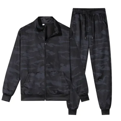 Men Fashion Casual Spring And Autumn Camouflage Long-Sleeve Hoodies Pants Two-Piece Set
