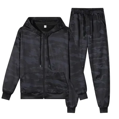 Men Fashion Casual Spring And Autumn Camouflage Long-Sleeve Hoodies Pants Two-Piece Set