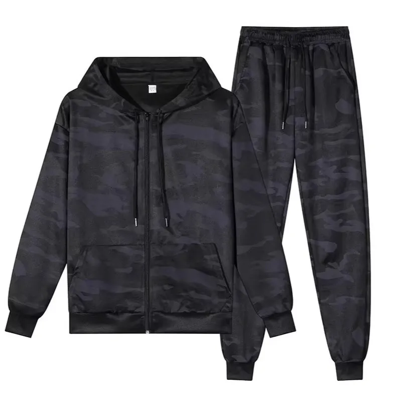 Men Fashion Casual Spring And Autumn Camouflage Long-Sleeve Hoodies Pants Two-Piece Set