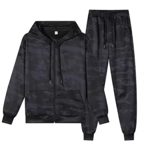 Men Fashion Casual Spring And Autumn Camouflage Long-Sleeve Hoodies Pants Two-Piece Set