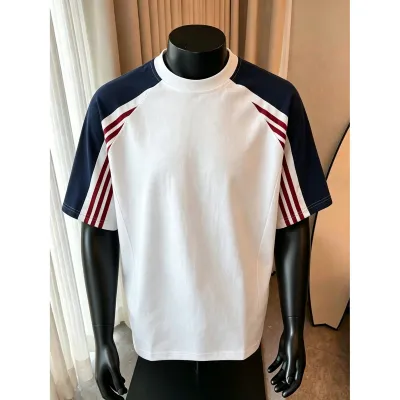 Men Fashion Casual Color Matching Round Neck Short Sleeve Loose T-Shirt