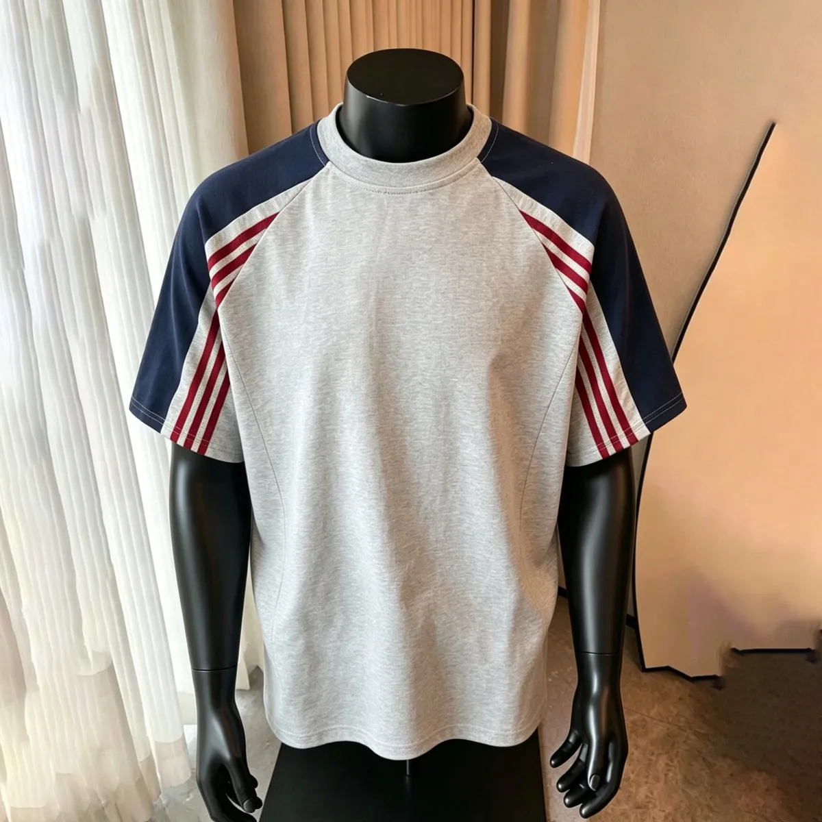 Men Fashion Casual Color Matching Round Neck Short Sleeve Loose T-Shirt