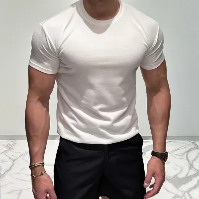 Men Fashion Casual Simple Solid Color Short-Sleeve T-Shirt
