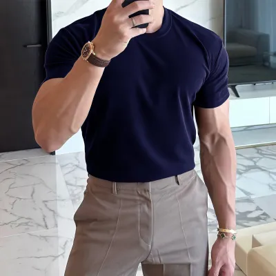 Men Fashion Casual Simple Solid Color Short-Sleeve T-Shirt