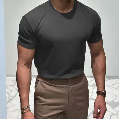 Men Fashion Casual Simple Solid Color Short-Sleeve T-Shirt
