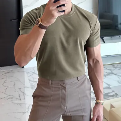 Men Fashion Casual Simple Solid Color Short-Sleeve T-Shirt